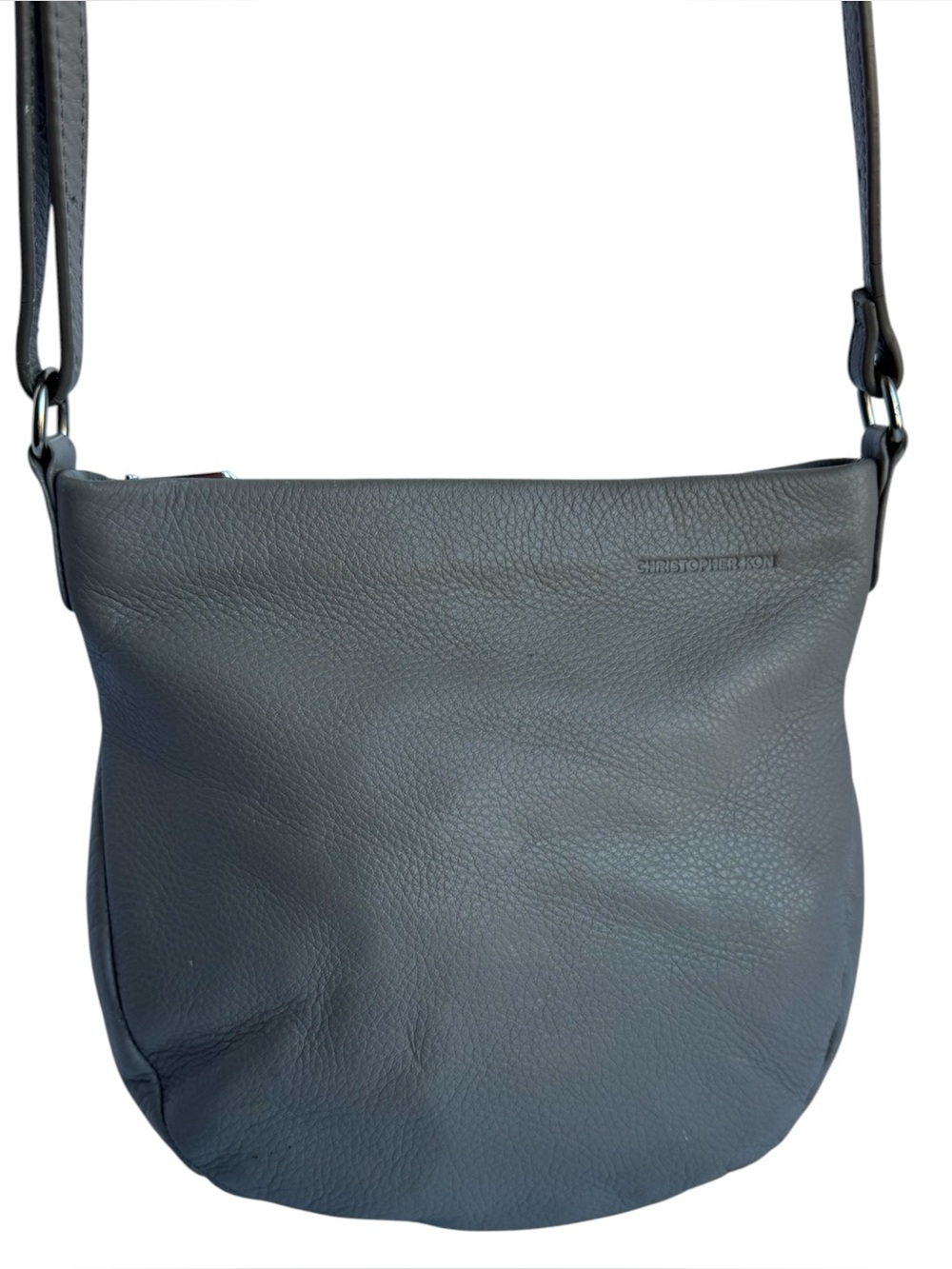 Christopher Kon Light Grey Leather Crossbody Bag Round Bottom Purse Adjustable